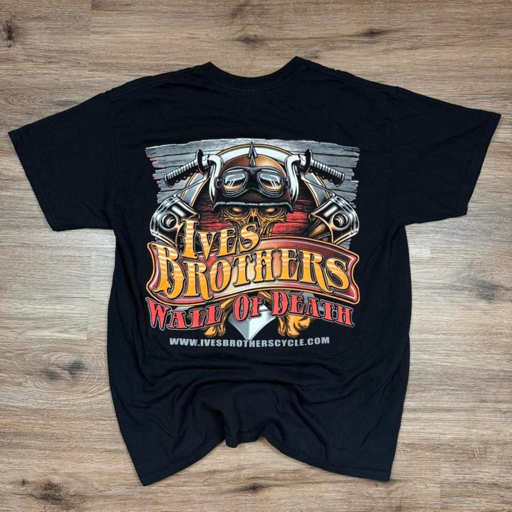 Vintage 2000s biker style ives brothers wall of death‎ harley style graphic tee
